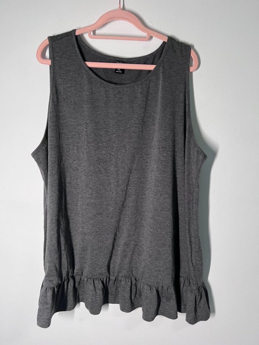 Emery Rose Womens Gray Sleeveless Ruffle Hem Top 4XL Polyester/Viscose Blend